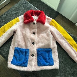 Girls L Treasure & Bond Colorblock Faux Fur Jacket in pink lotus color block.